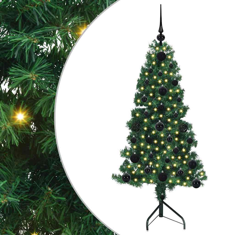 vidaXL Sarok Műkarácsonyfa 150 LED-del Zöld 120 cm PVC és fém