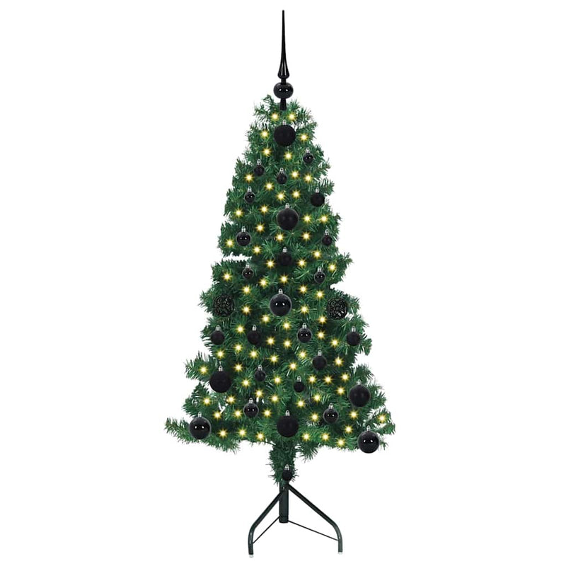 vidaXL Sarok Műkarácsonyfa 150 LED-del Zöld 120 cm PVC és fém