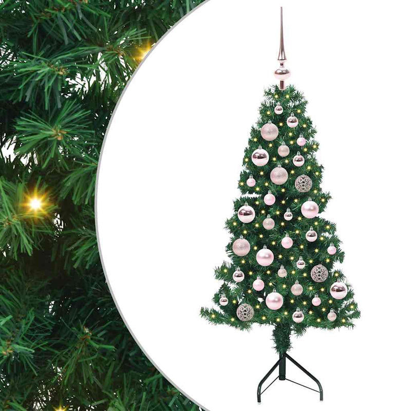 vidaXL Sarok Műkarácsonyfa 150 LED-del Zöld 120 cm PVC és fém