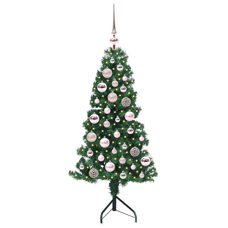 vidaXL Sarok Műkarácsonyfa 150 LED-del Zöld 120 cm PVC és fém
