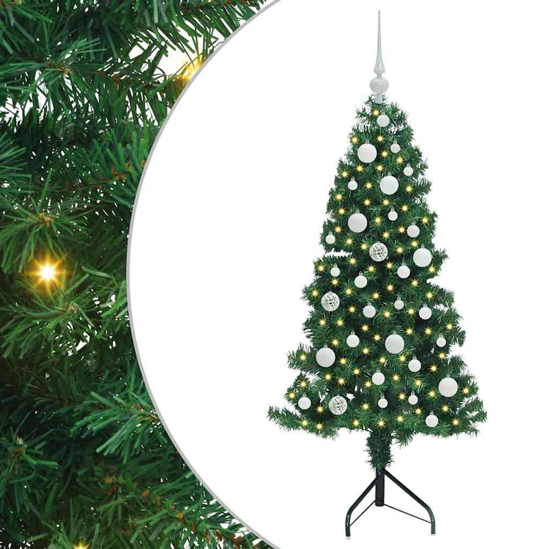 vidaXL Sarok Műkarácsonyfa 150 LED-del Zöld 120 cm PVC és fém