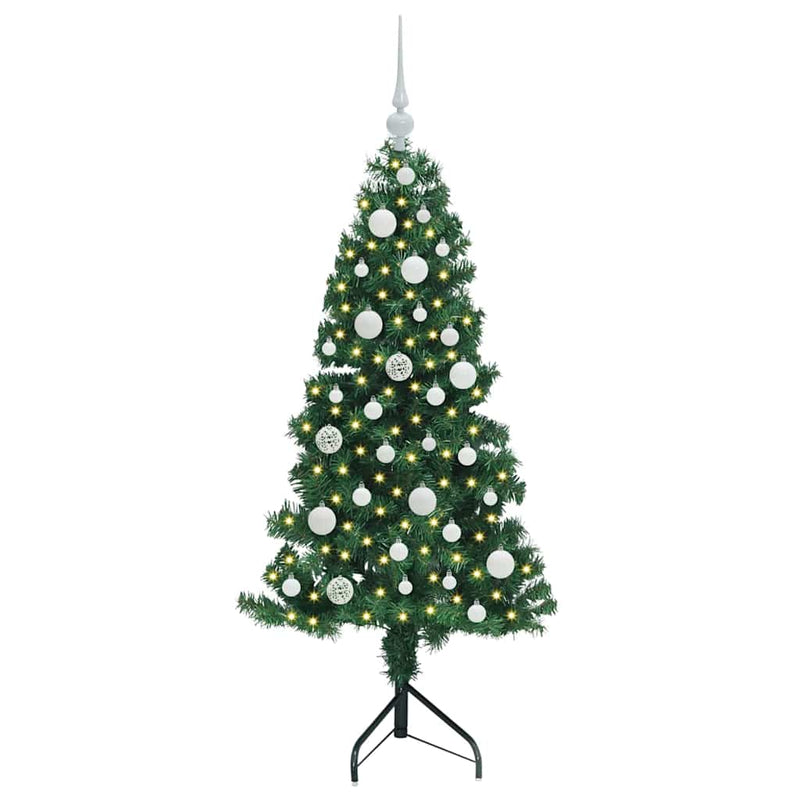 vidaXL Sarok Műkarácsonyfa 150 LED-del Zöld 120 cm PVC és fém