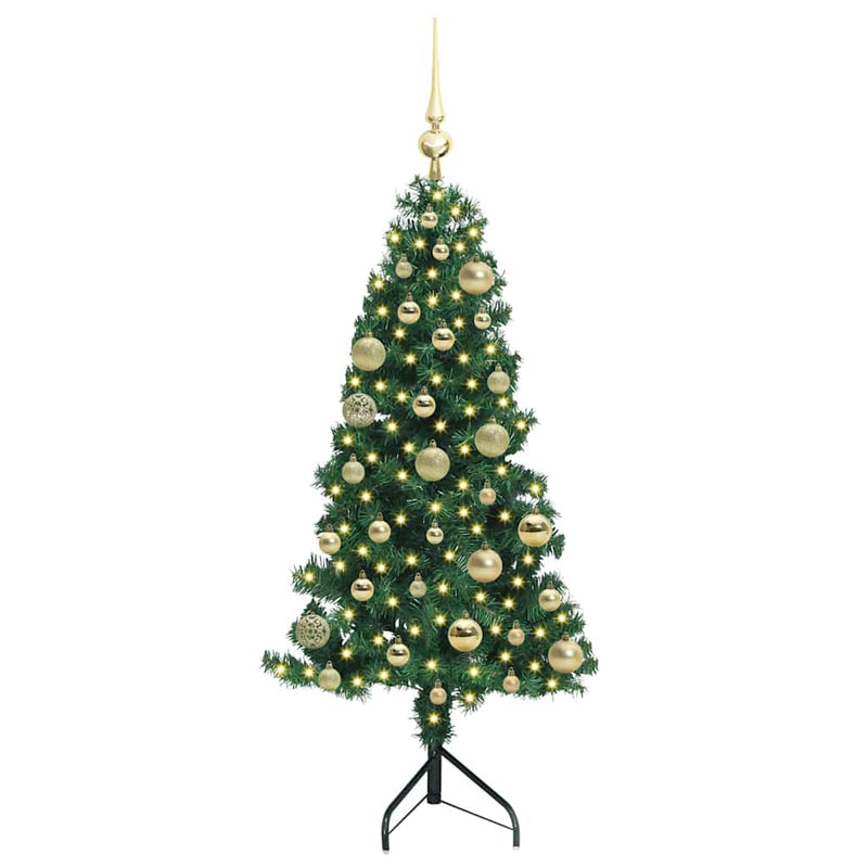 vidaXL Sarok Műkarácsonyfa 150 LED-del Zöld 120 cm PVC és fém