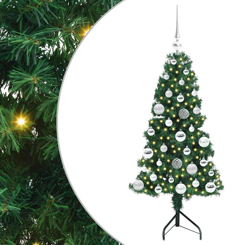 vidaXL Sarok Műkarácsonyfa 150 LED-del Zöld 120 cm PVC és fém