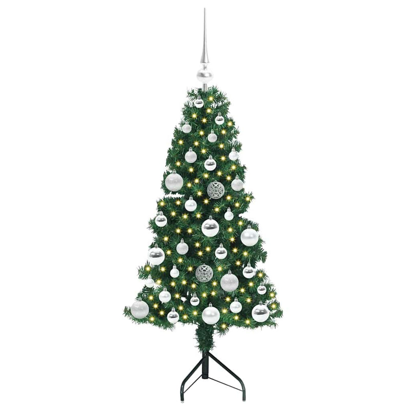 vidaXL Sarok Műkarácsonyfa 150 LED-del Zöld 120 cm PVC és fém