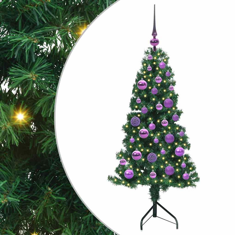 vidaXL Sarok Műkarácsonyfa 150 LED-del Zöld 120 cm PVC és fém