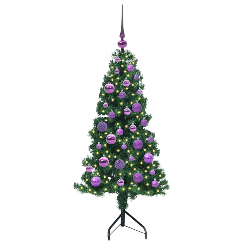 vidaXL Sarok Műkarácsonyfa 150 LED-del Zöld 120 cm PVC és fém
