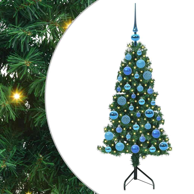 vidaXL Sarok Műkarácsonyfa 150 LED-del Zöld 120 cm PVC és fém