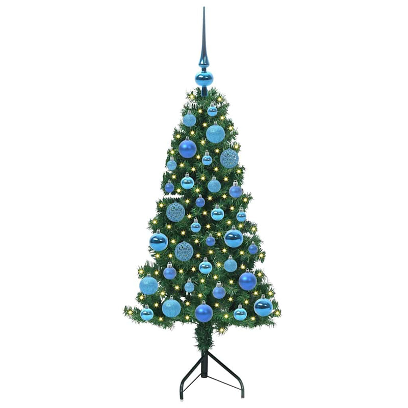 vidaXL Sarok Műkarácsonyfa 150 LED-del Zöld 120 cm PVC és fém