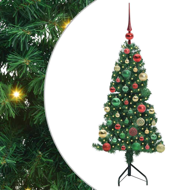 vidaXL Sarok Műkarácsonyfa 150 LED-del Zöld 120 cm PVC és fém