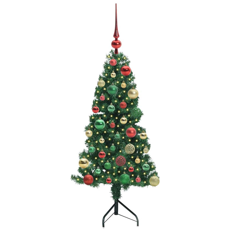 vidaXL Sarok Műkarácsonyfa 150 LED-del Zöld 120 cm PVC és fém
