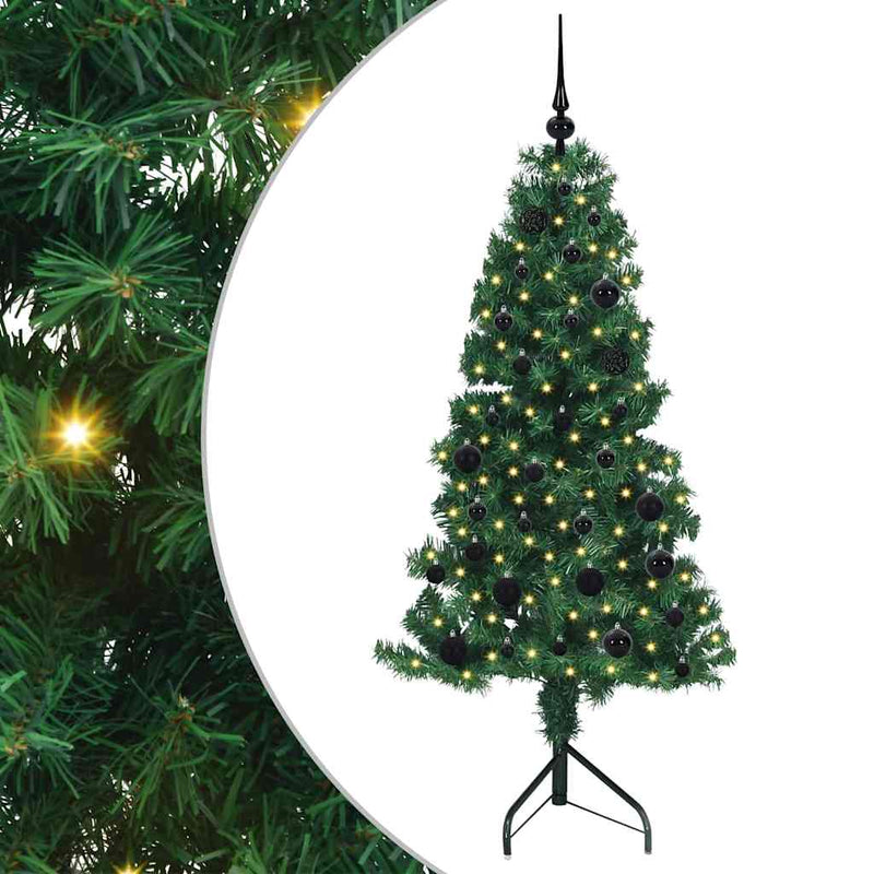 vidaXL Sarok Műkarácsonyfa 150 LED-del Zöld 150 cm PVC és fém