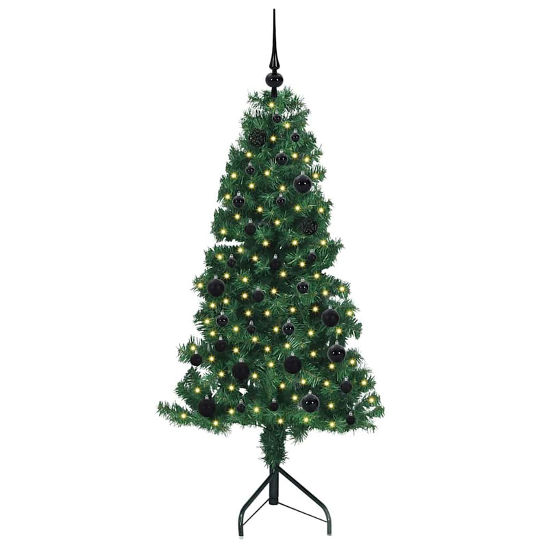 vidaXL Sarok Műkarácsonyfa 150 LED-del Zöld 150 cm PVC és fém
