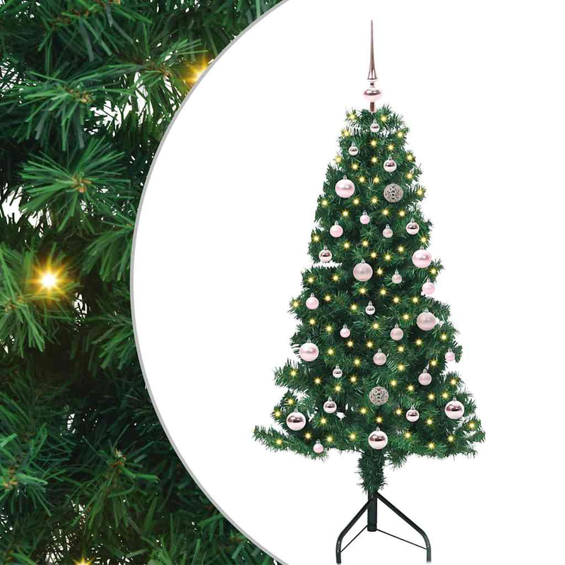 vidaXL Sarok Műkarácsonyfa 150 LED-del Zöld 150 cm PVC és fém