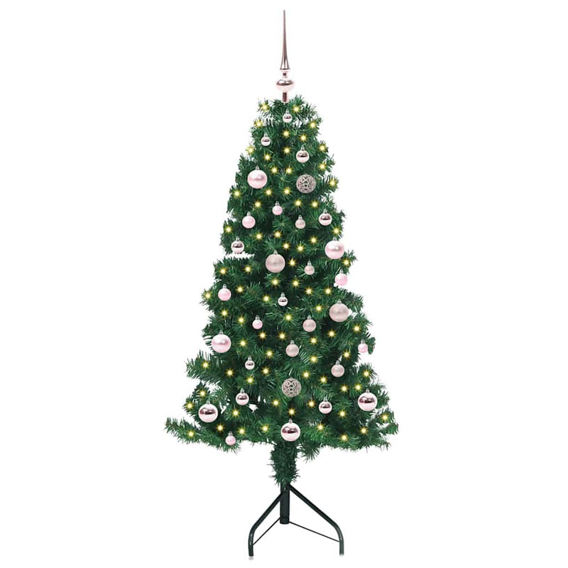 vidaXL Sarok Műkarácsonyfa 150 LED-del Zöld 150 cm PVC és fém