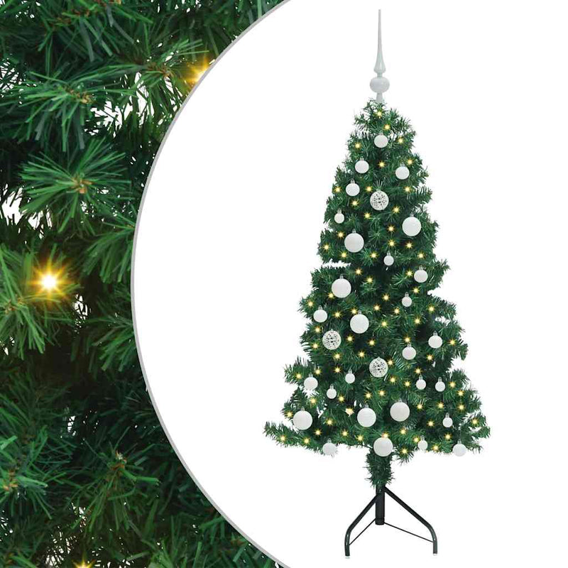 vidaXL Sarok Műkarácsonyfa 150 LED-del Zöld 150 cm PVC és fém