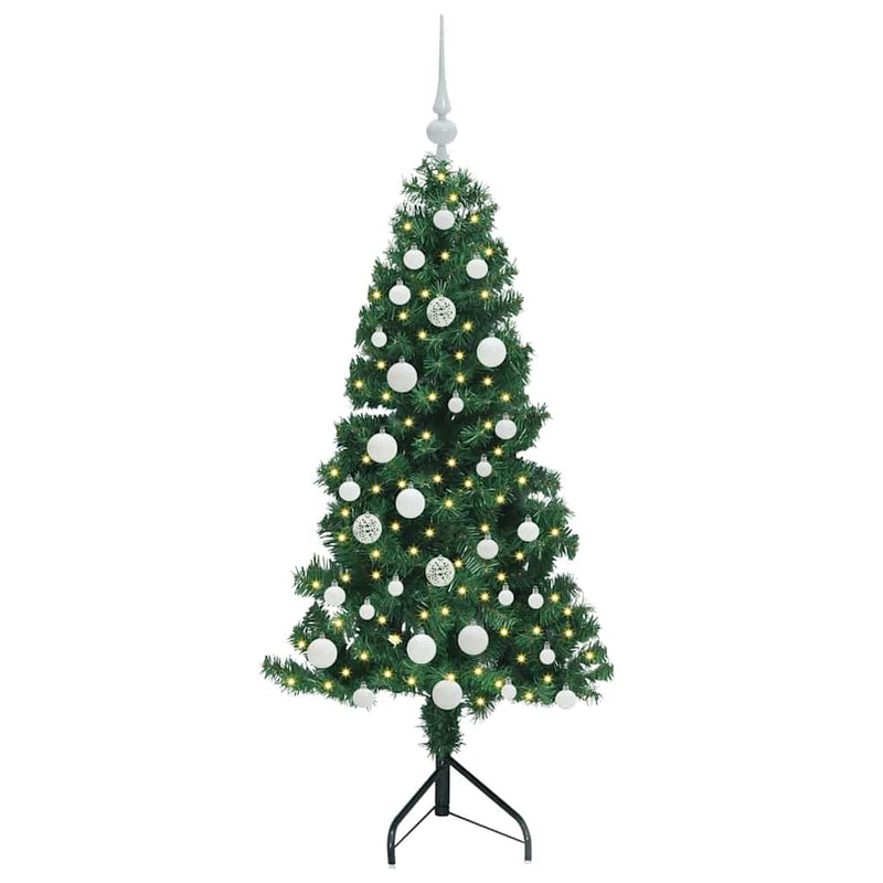 vidaXL Sarok Műkarácsonyfa 150 LED-del Zöld 150 cm PVC és fém