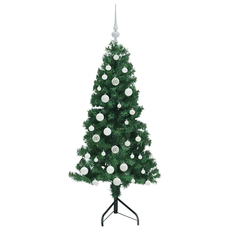 vidaXL Sarok Műkarácsonyfa 150 LED-del Zöld 150 cm PVC és fém