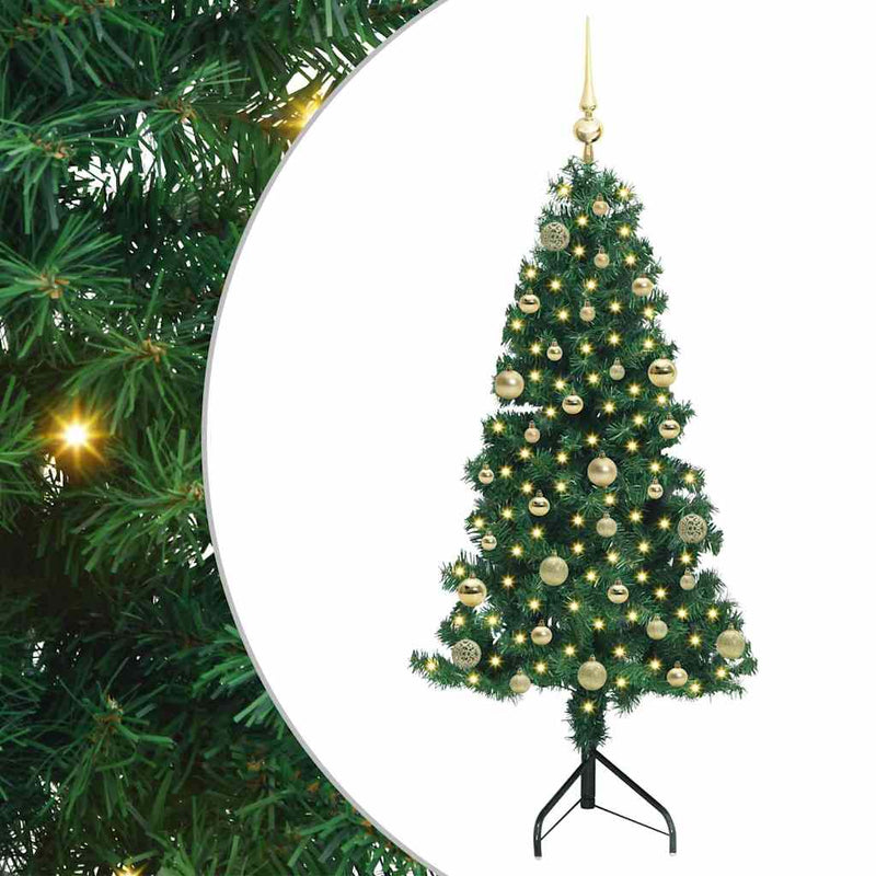 vidaXL Sarok Műkarácsonyfa 150 LED-del Zöld 150 cm PVC és fém