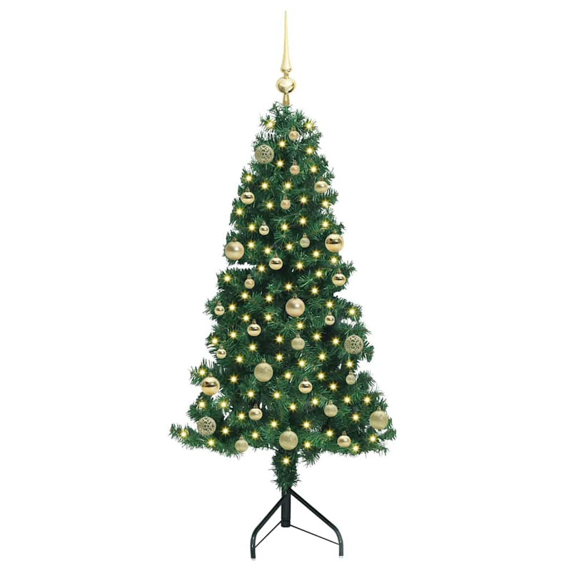 vidaXL Sarok Műkarácsonyfa 150 LED-del Zöld 150 cm PVC és fém