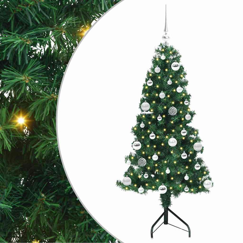 vidaXL Sarok Műkarácsonyfa 150 LED-del Zöld 150 cm PVC és fém