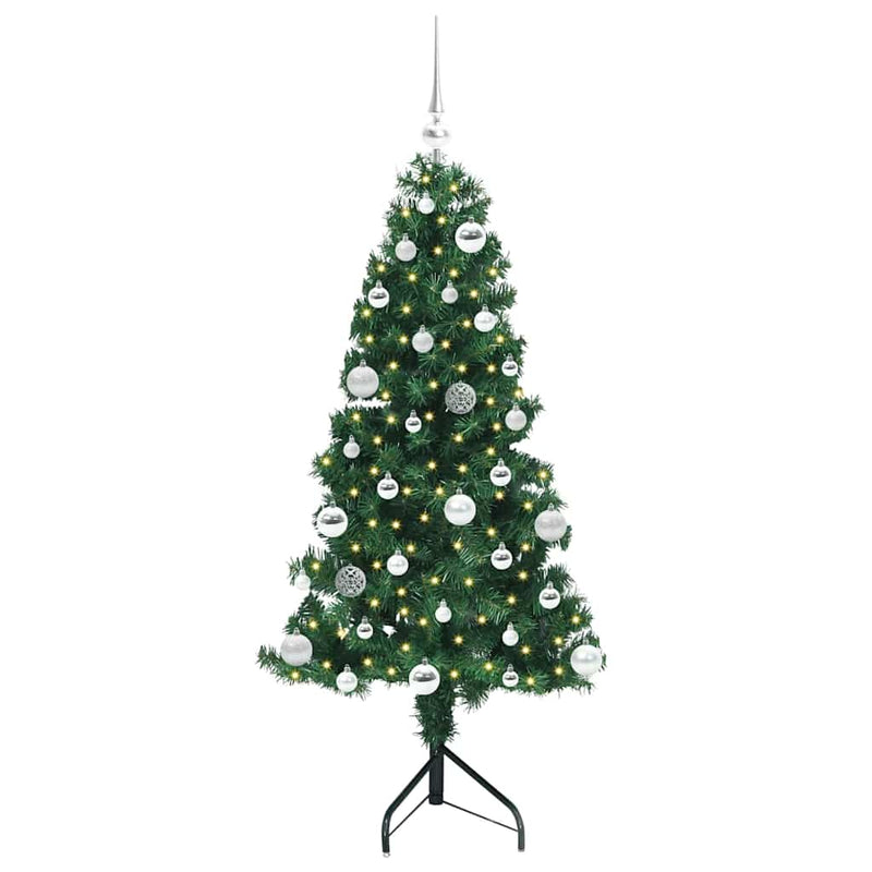 vidaXL Sarok Műkarácsonyfa 150 LED-del Zöld 150 cm PVC és fém