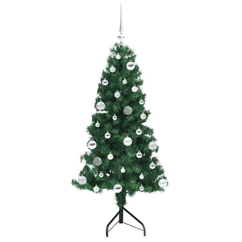 vidaXL Sarok Műkarácsonyfa 150 LED-del Zöld 150 cm PVC és fém