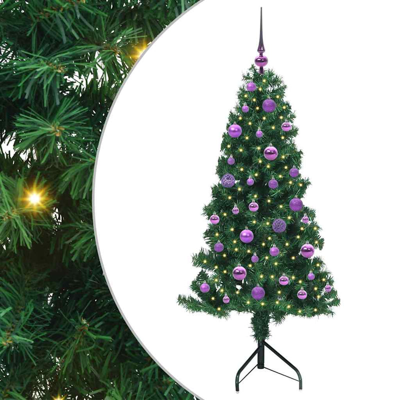 vidaXL Sarok Műkarácsonyfa 150 LED-del Zöld 150 cm PVC és fém