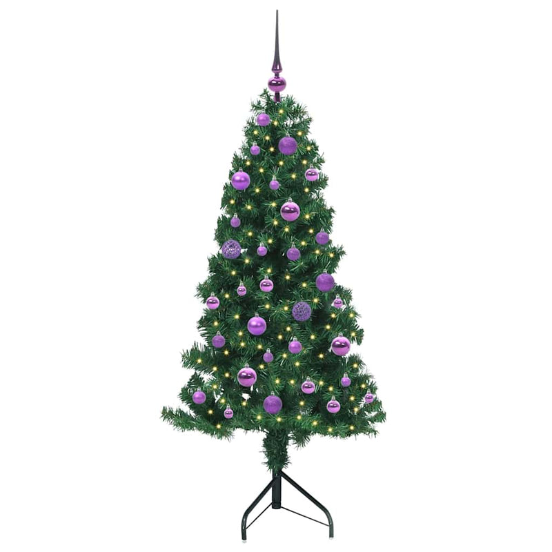 vidaXL Sarok Műkarácsonyfa 150 LED-del Zöld 150 cm PVC és fém