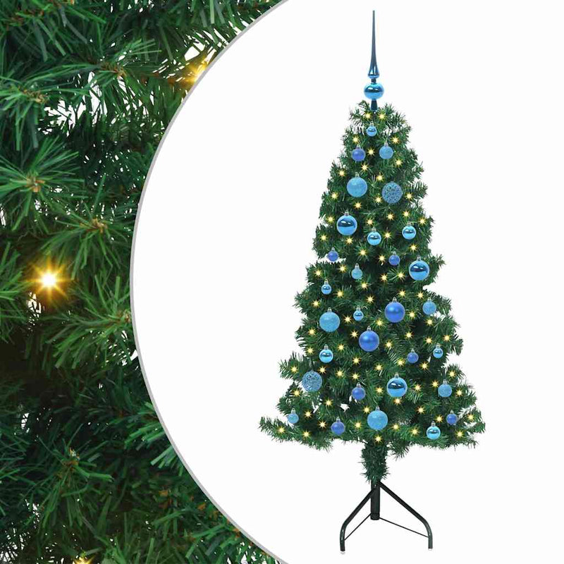 vidaXL Sarok Műkarácsonyfa 150 LED-del Zöld 150 cm PVC és fém