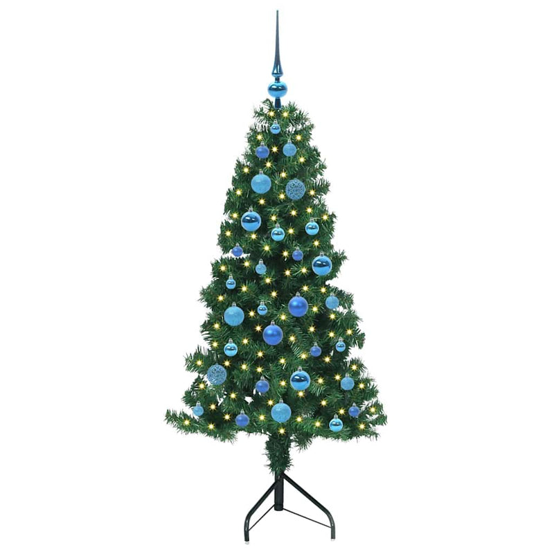 vidaXL Sarok Műkarácsonyfa 150 LED-del Zöld 150 cm PVC és fém