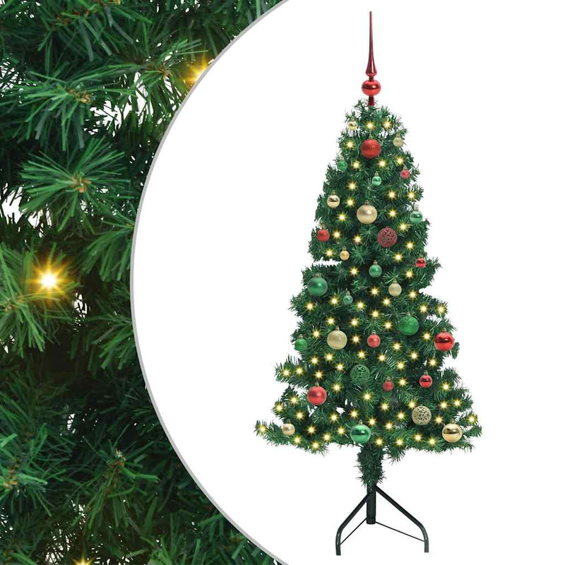 vidaXL Sarok Műkarácsonyfa 150 LED-del Zöld 150 cm PVC és fém