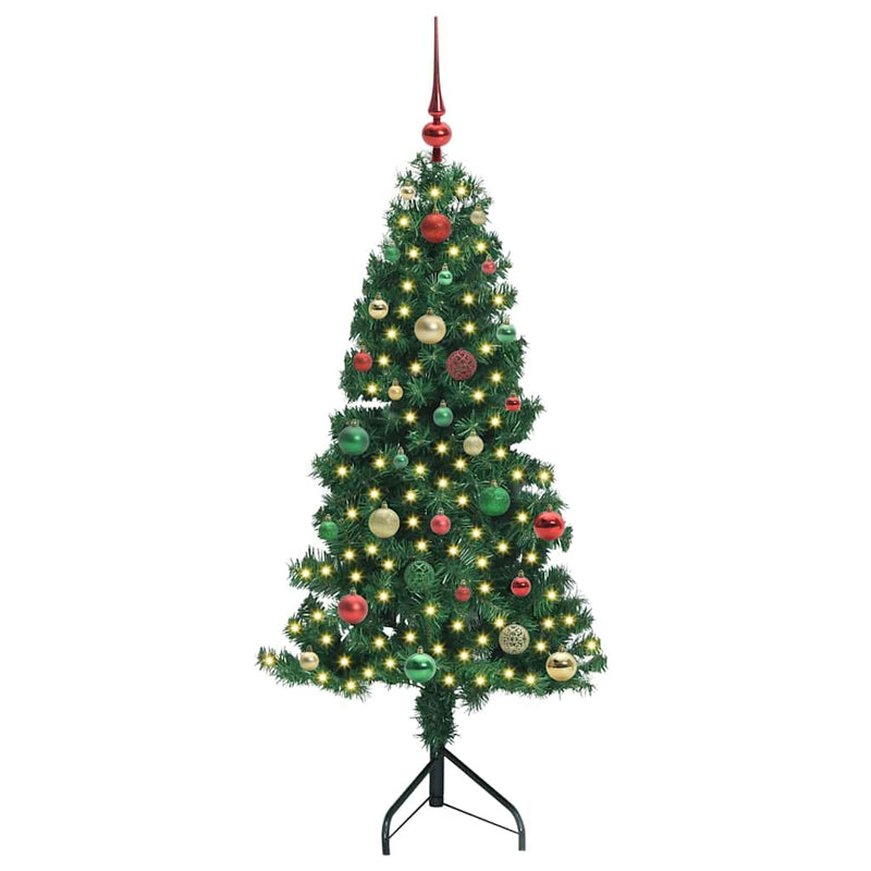 vidaXL Sarok Műkarácsonyfa 150 LED-del Zöld 150 cm PVC és fém