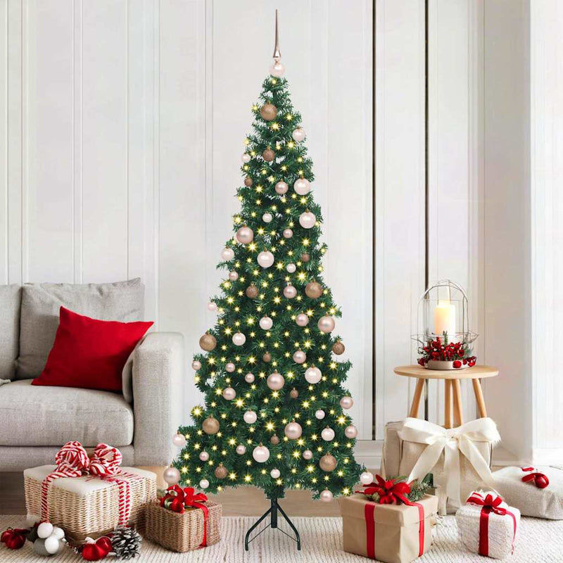 vidaXL Sarok Műkarácsonyfa 300 LED-del Zöld 180 cm PVC és fém