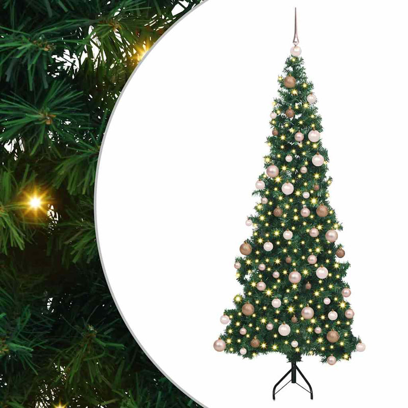 vidaXL Sarok Műkarácsonyfa 300 LED-del Zöld 180 cm PVC és fém
