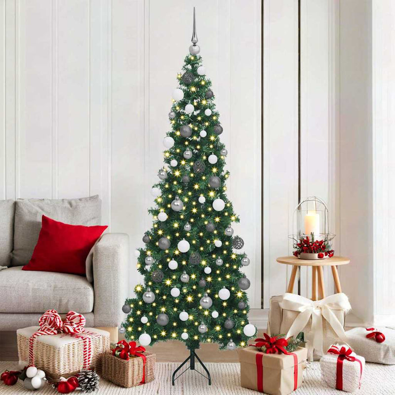 vidaXL Sarok Műkarácsonyfa 300 LED-del Zöld 180 cm PVC és fém