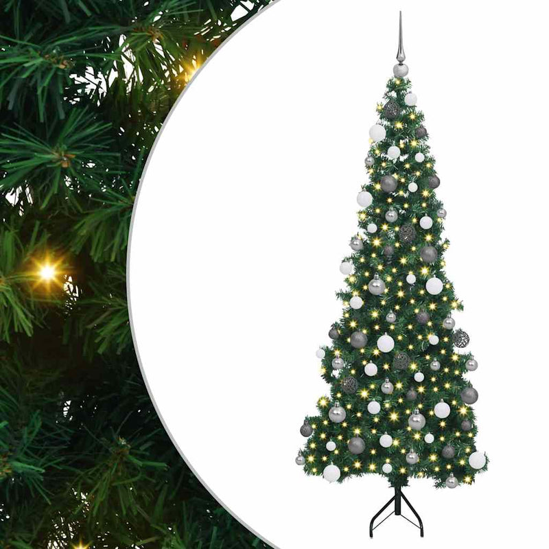 vidaXL Sarok Műkarácsonyfa 300 LED-del Zöld 180 cm PVC és fém