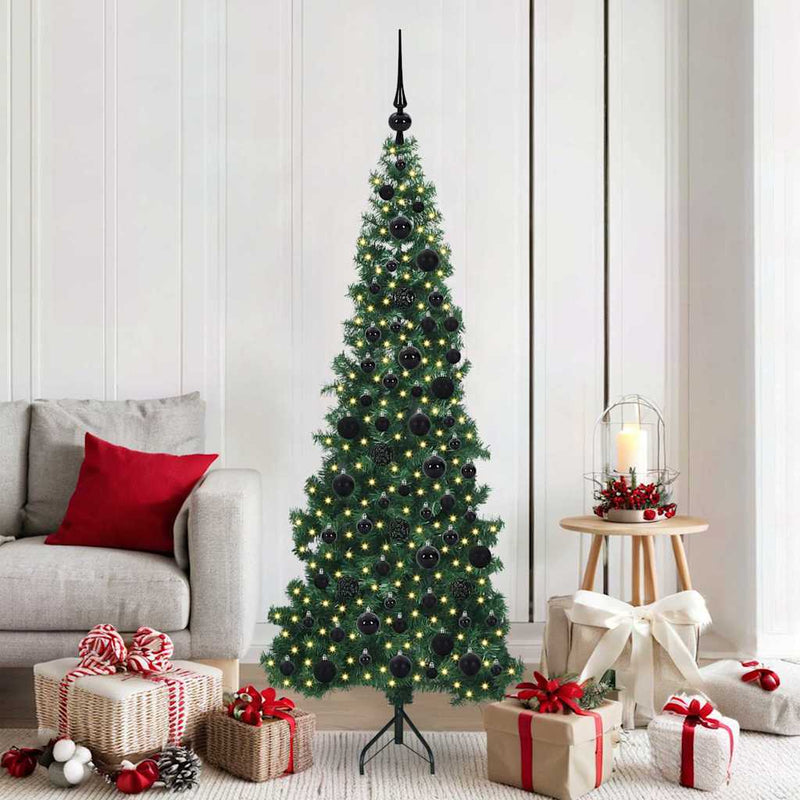vidaXL Sarok Műkarácsonyfa 300 LED-del Zöld 180 cm PVC és fém