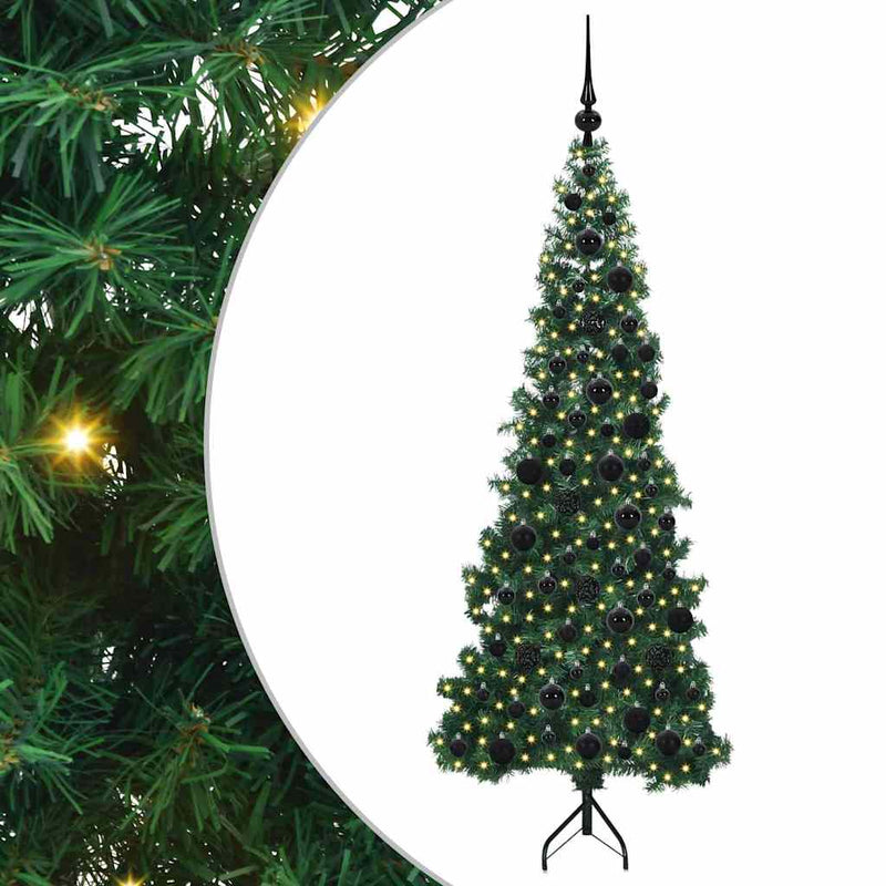 vidaXL Sarok Műkarácsonyfa 300 LED-del Zöld 180 cm PVC és fém