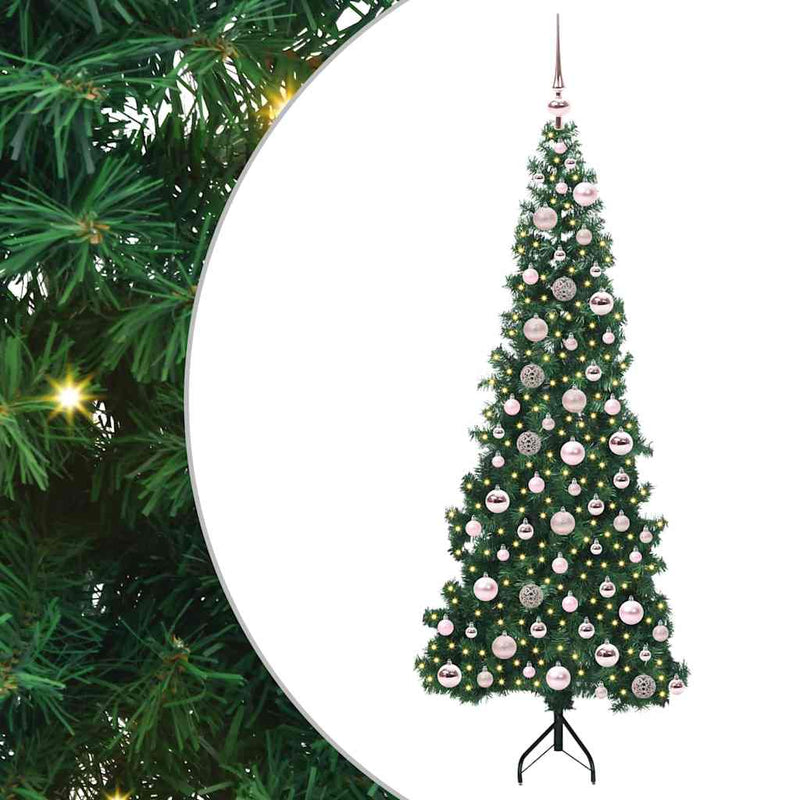 vidaXL Sarok Műkarácsonyfa 300 LED-del Zöld 180 cm PVC és fém