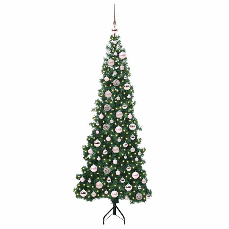 vidaXL Sarok Műkarácsonyfa 300 LED-del Zöld 180 cm PVC és fém