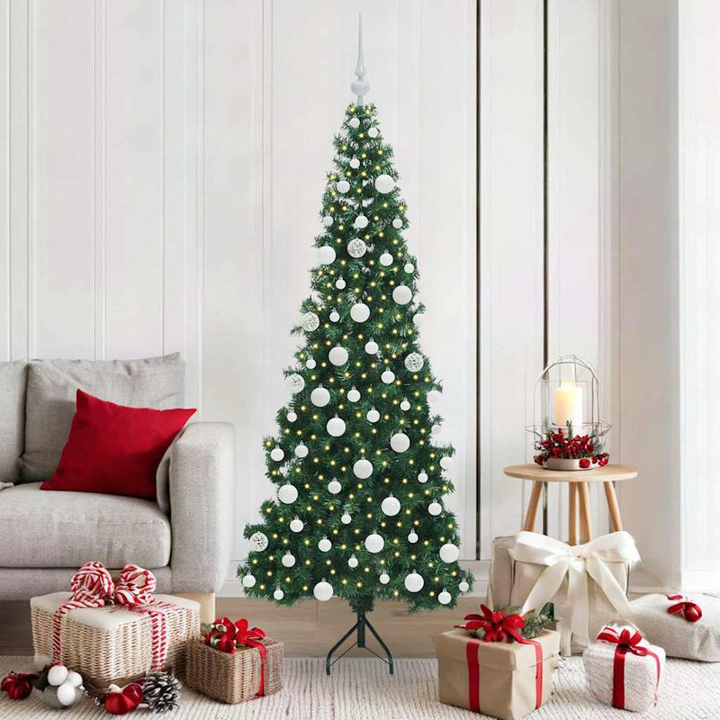 vidaXL Sarok Műkarácsonyfa 300 LED-del Zöld 180 cm PVC és fém