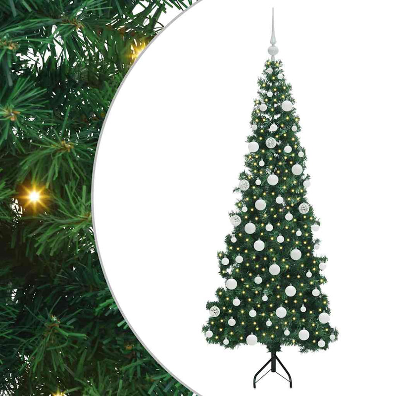 vidaXL Sarok Műkarácsonyfa 300 LED-del Zöld 180 cm PVC és fém