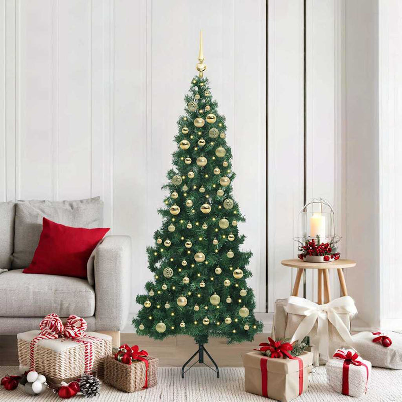 vidaXL Sarok Műkarácsonyfa 300 LED-del Zöld 180 cm PVC és fém