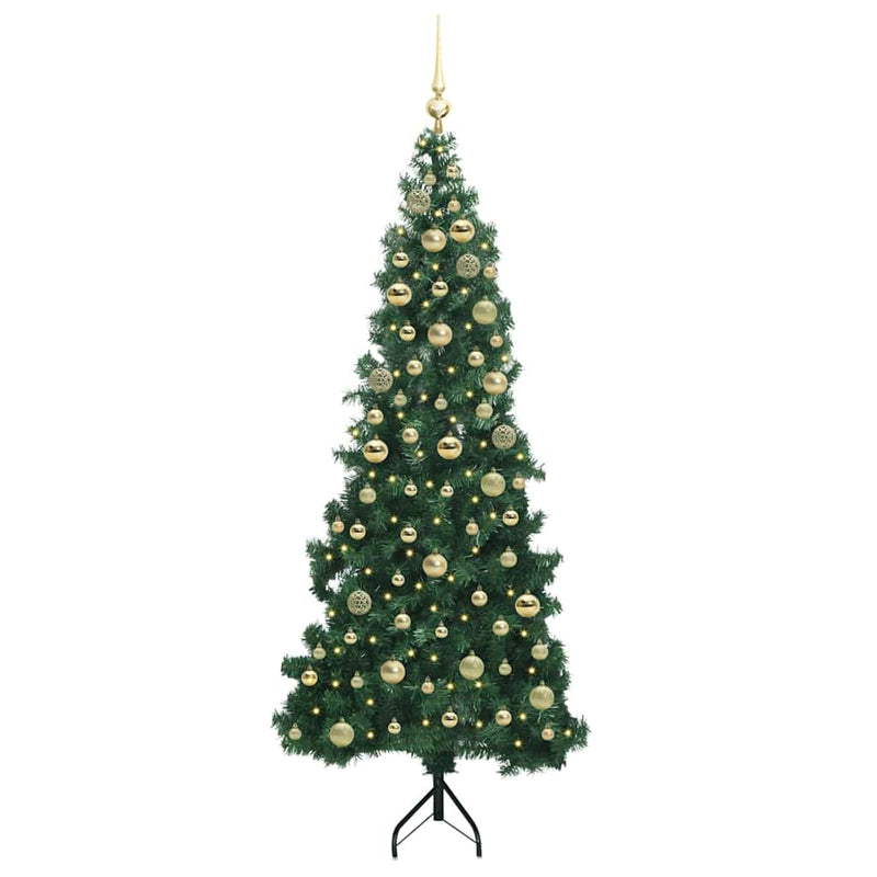 vidaXL Sarok Műkarácsonyfa 300 LED-del Zöld 180 cm PVC és fém