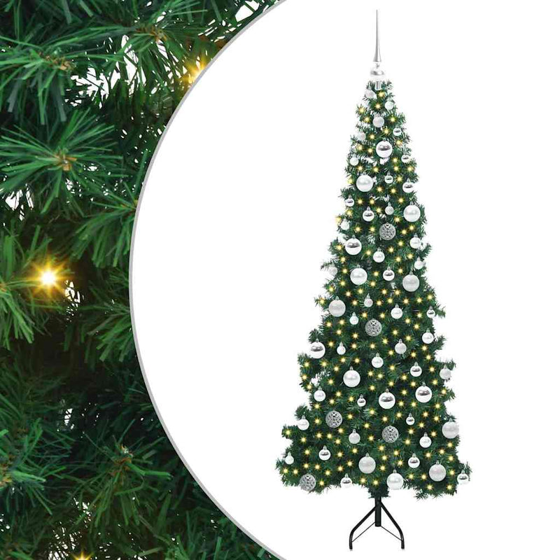 vidaXL Sarok Műkarácsonyfa 300 LED-del Zöld 180 cm PVC és fém
