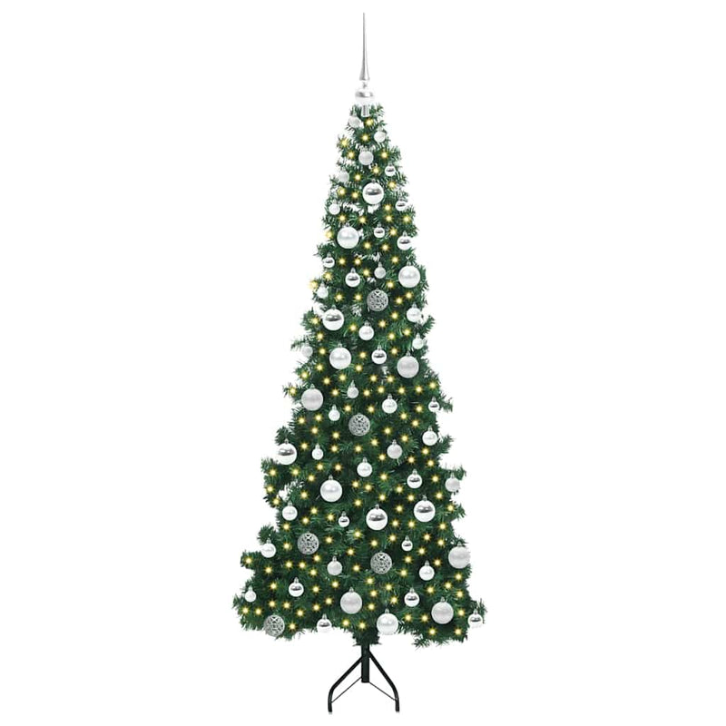 vidaXL Sarok Műkarácsonyfa 300 LED-del Zöld 180 cm PVC és fém