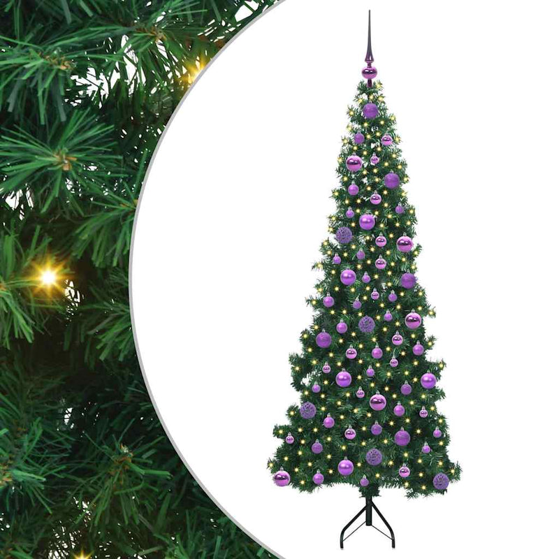 vidaXL Sarok Műkarácsonyfa 300 LED-del Zöld 180 cm PVC és fém