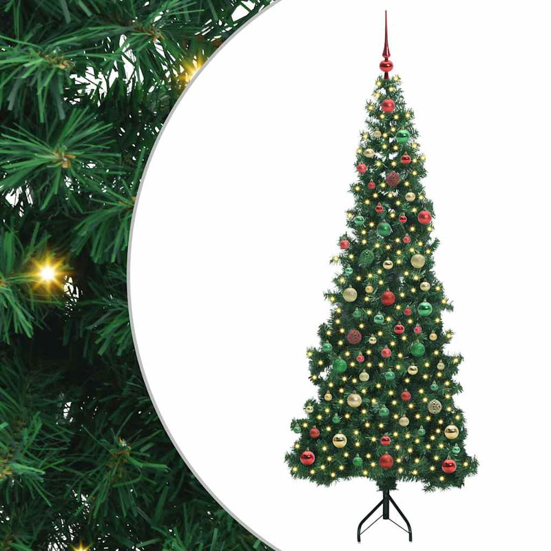 vidaXL Sarok Műkarácsonyfa 300 LED-del Zöld 180 cm PVC és fém