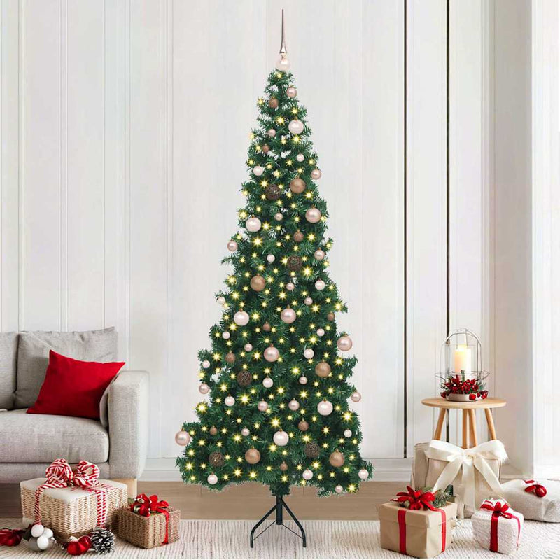 vidaXL Sarok Műkarácsonyfa 300 LED-del Zöld 210 cm PVC és fém